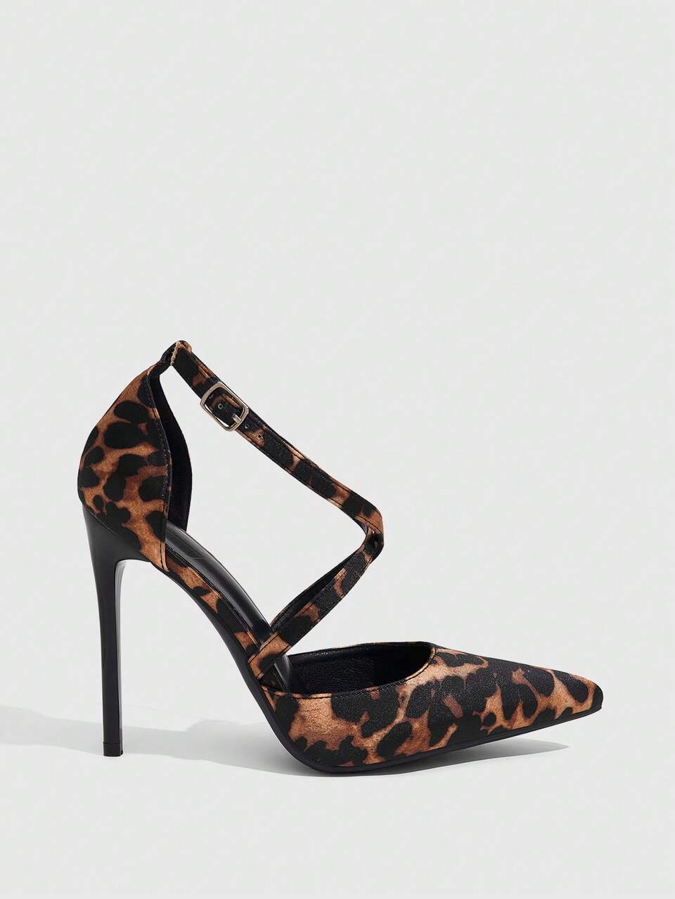 CUCCOO SZL Fashion Brown Leopard Print Pointed Toe Stiletto High Heels Women's Shoes Cross Belt Design Suitable For Dating, Parties, Weddings, Nightclubs, Banquets Wear High Heels Women's Shoes