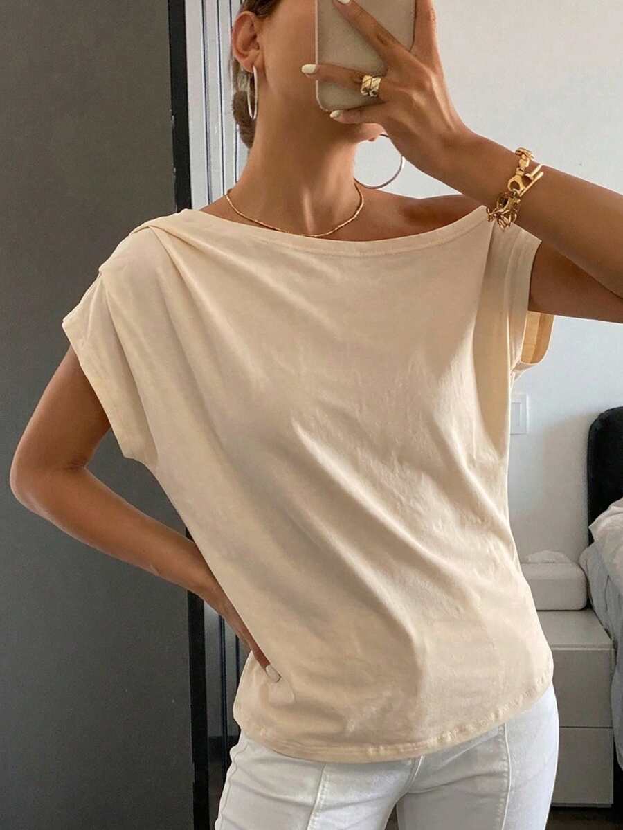 DAZY Striped Off-Shoulder Ruched Bodycon Short Sleeve T-Shirt For Women Summer - Yellow - View 1