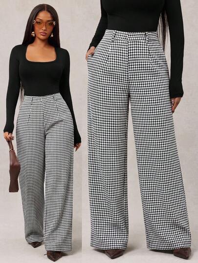 Radiana Damen Herbst Neu Vintage Hoch taillierte karierte weite Anzughose, mit Taschen, tägliche Streetwear, Büro, Pendeln, Date, Party, formelle Anlässe, Business Damenmode