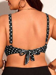 SHEIN Swim Curve 大尺碼女款一件式條紋印花休閒時尚泳衣上衣 - 黑與白 - 查看 2