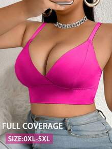 SHEIN 1pc Plus Size Women's Solid Color Casual Comfortable Bustier - Hot Pink - View 4