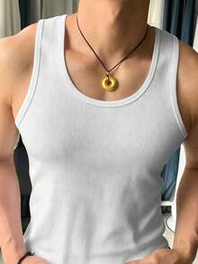 Manfinity Dauomo Men's Summer Solid Color Ribbed Round Neck Casual Tank Top - White - View 1