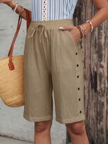 EMERY ROSE Women's Drawstring Waist Pocket Casual Versatile Everyday Outing Shorts - Brown - View 6