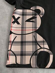 AXEPEAK 男士動物印花短袖圓領T恤與格紋短褲套裝 - 彩色 - 查看 5