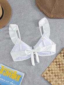 Swim Basics 新款歐美女款性感時尚極簡純色荷葉邊抓皺深V露背綁帶上衣 - 白色 - 查看 8