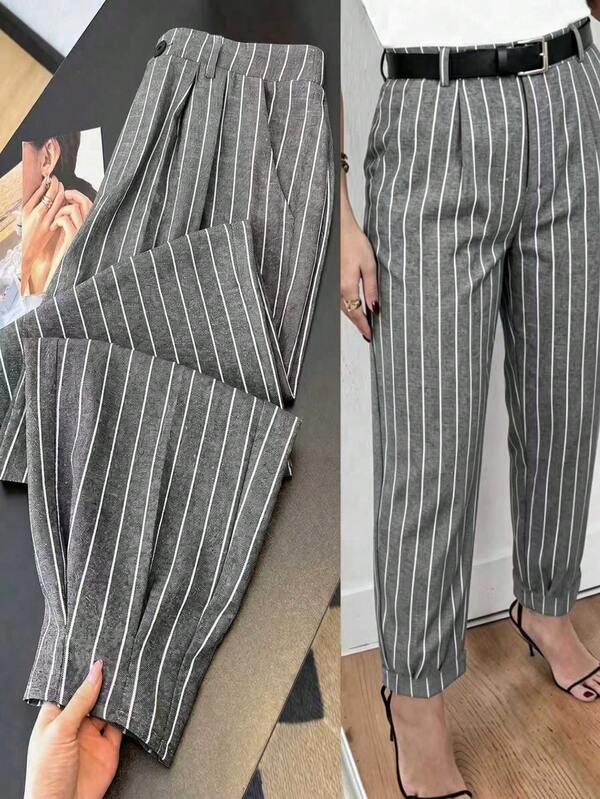 Elenzga Plus Size Women's Grey Summer Casual Bussines Formal Work Elegant Cinched Ankle Chic Suit Pants,Office Commute Graceful Trousers For Party,Wedding