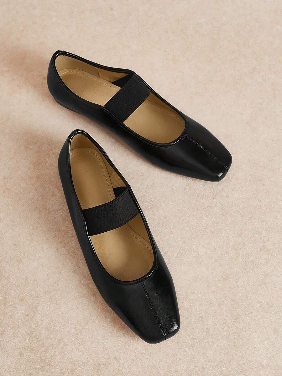 Rosivie Women's Fashionable Casual Commute Metallic Flats Valentine's Day - Black (oily skin) - View 1