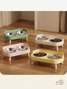 PETSIN Stainless Steel/PVC Pet Bowl Set With Stand, Dual Bowls, Suitable For Small Dogs And Cats, With Splash Guard - Pet Feeder - 150ml - View 7