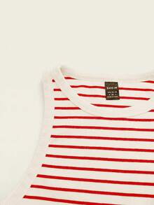 SHEIN BASICS Women's Striped Colorblock Fitted Versatile Daily Outing Top - Red - View 8