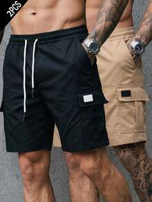 Manfinity Homme Pantalones cortos cargo para hombre de unicolor con cintura elástica, cordón y bolsillos - Multicolor - Ver 1