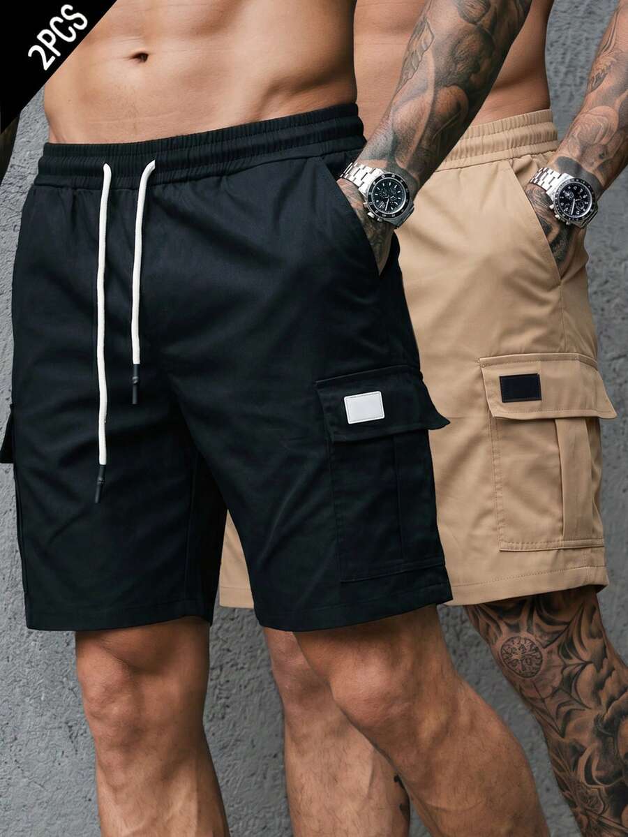 Manfinity Homme Pantalones cortos cargo para hombre de unicolor con cintura elástica, cordón y bolsillos - Multicolor - Ver 1