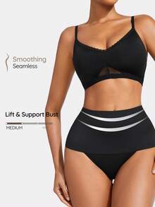 SHAPORA Conjunto Moldeador De Cuerpo Con Control De Barriga Y Empalme De Encaje Para Mujer - Negro - Ver 1