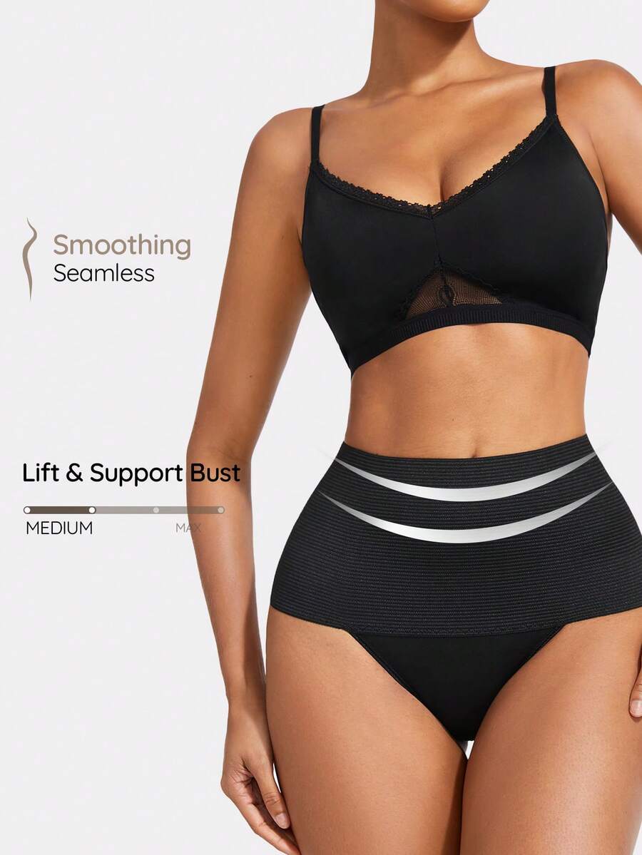 SHAPORA Conjunto Moldeador De Cuerpo Con Control De Barriga Y Empalme De Encaje Para Mujer - Negro - Ver 1