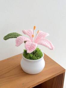 1pc Mini Cute Lily Flower Pot Knitted Plant Desktop Decoration Wedding Guest Gift Mother's Day Gift For Favorite Mom Room Decor Home Decor Ornaments Home Miniature Things - Multicolor - View 19