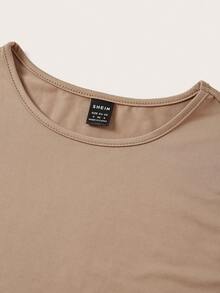 SHEIN BASICS 女款素色圓領休閒背心連身衣 - 杏色 - 查看 8