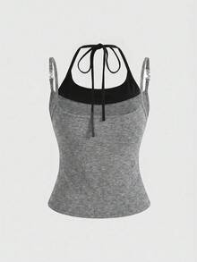 ROMWE Y2K Millennium Sexy Metal Pendant 2 In 1 Halter Neck Tank Top - Multicolor - View 2