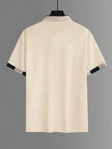 Manfinity CasualCool 男士珠飾刺繡羅紋領短袖休閒 Polo 衫 - 杏色 - 查看 3