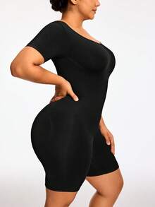 SHAPORA Plus Size Seamless Mid Thigh Unitard Romper Body Shaper Bust&Butt Lifter-Tummy Waist Arm Control - Black - View 5