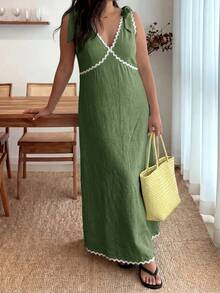 Enliva Plus-Size Women's Sleeveless Color Block Midi Dress Chic Summer Vacation Casual Tropical, For Apple And Rounded Beach Wedding Olive Green - Army Green - View 5