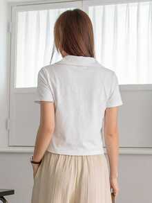 Livesso 夏季白色短版 Polo 衫 寬鬆休閒街頭辦公穿搭短袖 T-shirt - 白色 - 查看 4