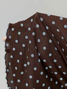 SHEIN MOD Polka Dot Print Bow Asymmetric Ruched Mesh Top - Multicolor - View 6