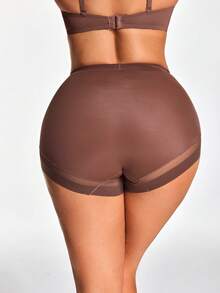 SHAPORA Women's High Waist Brown Mesh Patchwork Shapewear Bottom - Coffee Brown - View 6