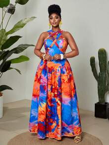 Maweii Plus Size Women Romantic Vacation Strapless Sleeveless Flared Dress - Multicolor - View 5