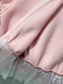 SHEIN 青少年女孩寬鬆休閒極簡舒適日常街頭風連帽修身口袋拉鍊短款長袖運動外套 白色返校穿搭 - 粉色 - 查看 7