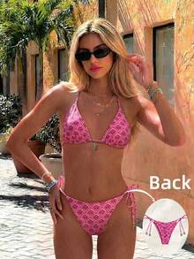 Swim Vcay Springbreak 女款夏季隨機印花細肩帶金屬裝飾復古兩件式比基尼套裝 - 彩色 - 查看 5