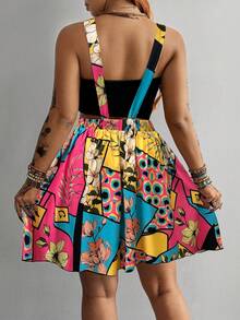 Whyspr Plus Size Spring Summer Multi-Color Patchwork Strap Dress - Multicolor - View 2