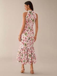 Lilora 女款優雅花卉刺繡中長洋裝，高端時尚百搭優雅裙，適合通勤、日常休閒外出、聚會、約會、派對、休閒、出遊、假期、度假、夏季、假期旅行 - 彩色 - 查看 4