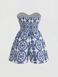 Sunnyshic Plus Size Women's Floral Print Casual Daily Outing Bandeau Romper - Multicolor - View 2