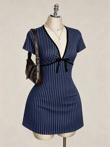 SHEIN ICON 大尺碼休閒條紋夏季洋裝 - 彩色 - 查看 5
