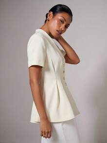 COSMINA Blazer elegante de manga corta de un solo pecho de unicolor para mujer - Blanco - Ver 6