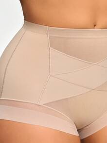 SHAPORA Women's Solid Color Mesh Splice Shapewear Shorts - Apricot - View 3