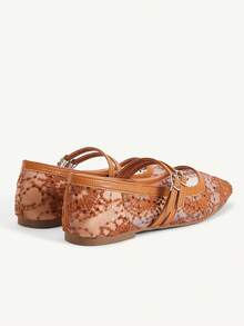 CUCCOO CHICEST Spring And Summer New Brown Lace Mesh Double Strip Flat Shoes Fashionable And Elegant Commuting Versatile Comfortable Breathable Women's Shoes - Fireworks net H8 brown - View 5