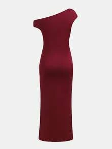 SHEIN 少女镶钻优雅连衣裙配单肩包 - 酒紅色 - 查看 3