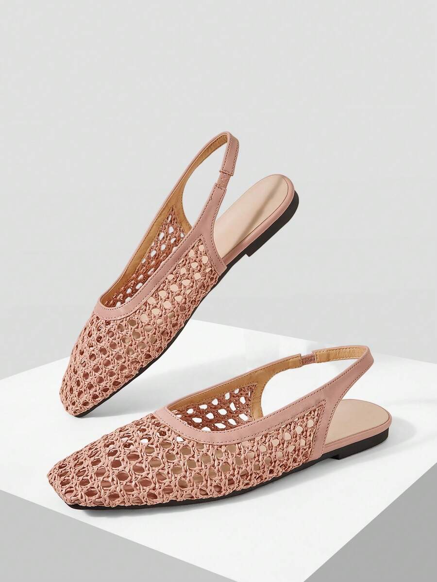Mnmlis Women's New Fashion Woven Hollow Slip-On Flat Square Toe Loafers - Pink 1 - View 1