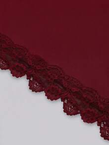 SHEIN PariChic 女款素色對比蕾絲不對稱下擺掛脖短洋裝 - 酒紅色 - 查看 4