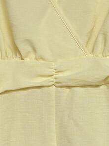 SHEIN Clasi Women's Elegant Modest Solid Color V-Neck Embroidered Pattern Waist-Cinching Wide Leg Jumpsuit, Spring/Summer Commute Casual Vacation Wear Pale Yellow - Light Yellow - View 3