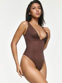 SHAPORA Body de unicolor con escote en V profundo y sexy para mujer - Multicolor - Ver 7