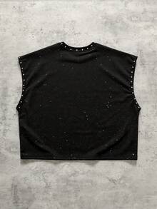 ROMWE MEN Men's Loose Fit Sequin Beaded Print Short Vest - Black - View 3