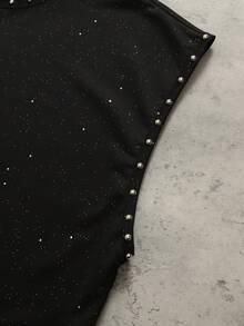 ROMWE MEN Men's Loose Fit Sequin Beaded Print Short Vest - Black - View 4