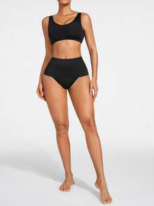 SHAPORA Solid Color High Waist Body Shaper Set - Black - View 6