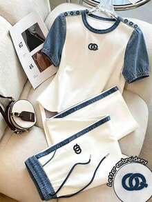 Resyla Women's Summer Casual Color Block Patchwork T-Shirt And Shorts 2 Pieces Set - Multicolor - View 1
