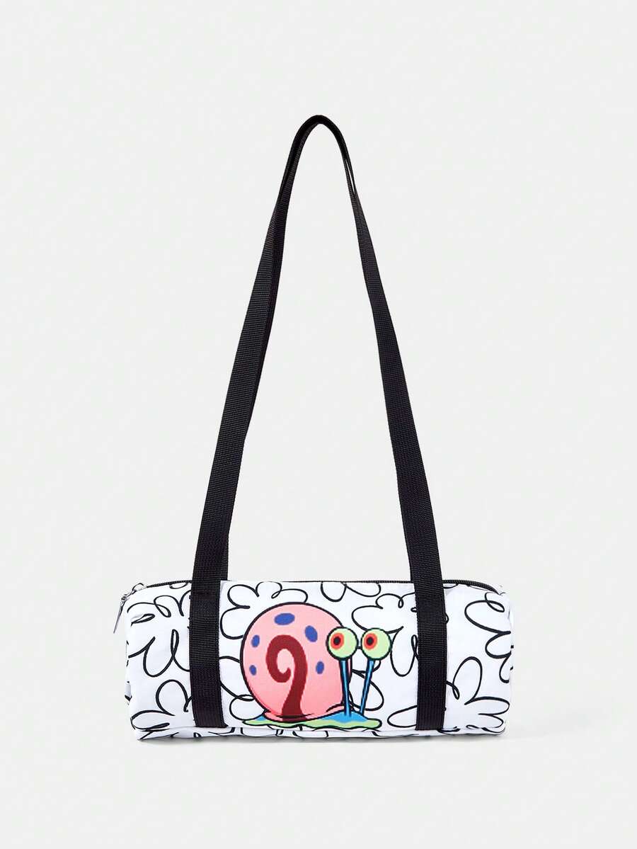 SpongeBob SquarePants | SHEIN 1pc Versatile Letter & Cartoon Pattern Shoulder Bag Suitable For College Students, Formal Events, Parties, And Daily Outings - Pearl White - View 1