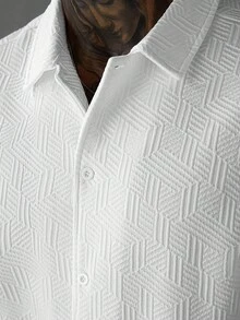 SLATEMANN 男士纯色针织几何提花宽松休闲度假短袖衬衫 - 白色 - 查看 3