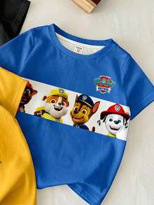 SHEIN | PAW Patrol 兒童小男孩圓領字母卡通圖案休閒百搭日常外出短袖T恤 3件/組 - 彩色 - 查看 5