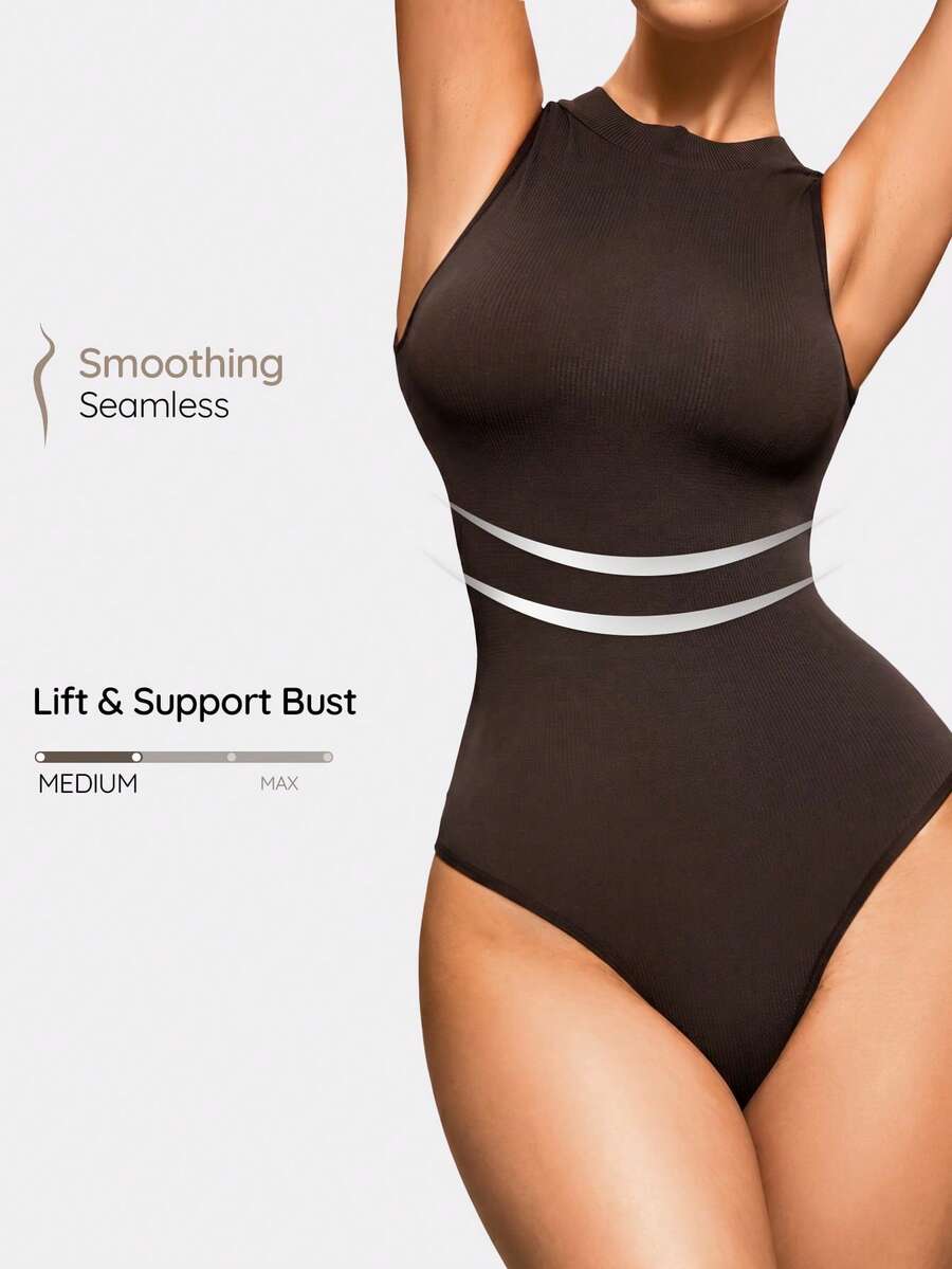 SHAPORA Body de unicolor minimalista para uso diario de mujer - Marrón - Ver 1