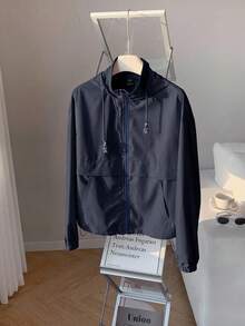 SHEIN EZwear 海軍藍大尺碼女款休閒長袖拉鍊連帽外套 秋季 - 藏蓝色 - 查看 3